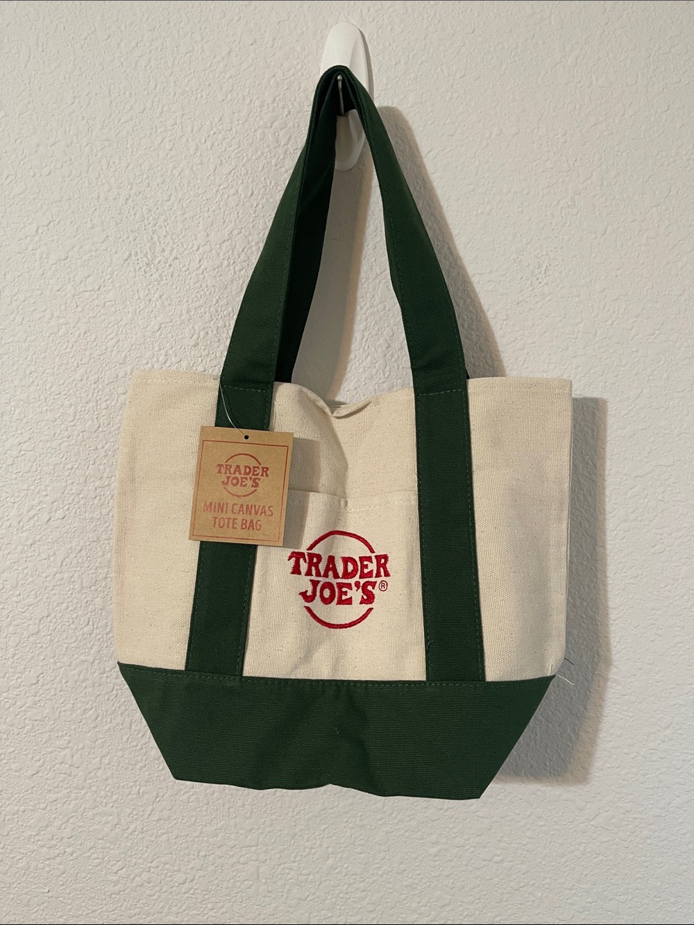 Trader Joe's Mini Canvas Tote Bag in Cream and Green